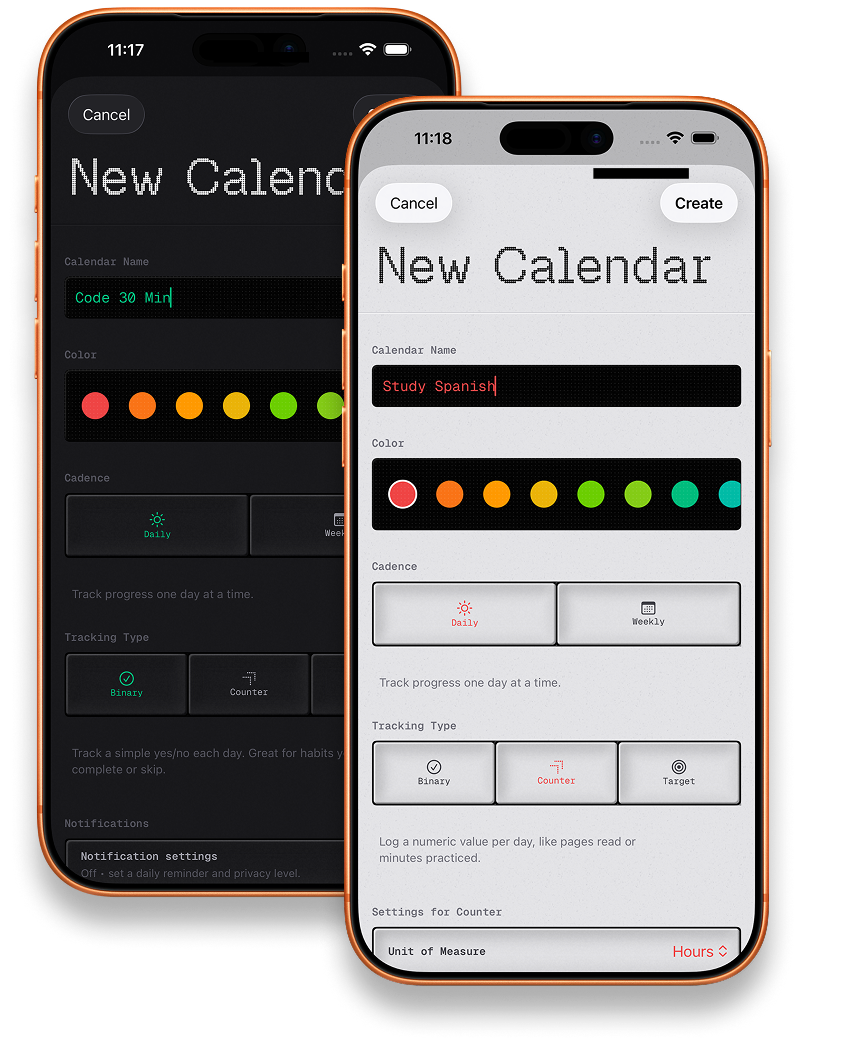 Yearlit habit settings screen
